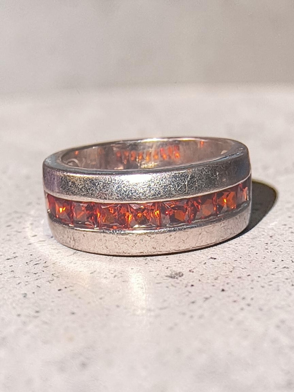 Sterling Silver And Red Garnet Channel-Set Band Ring